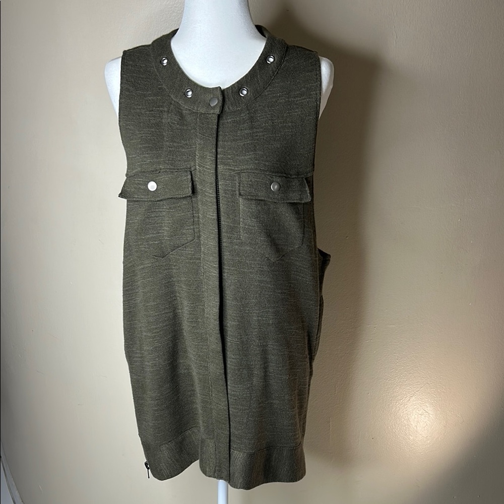 Free People Olive Green Sleeveless Vest with Studded Collar